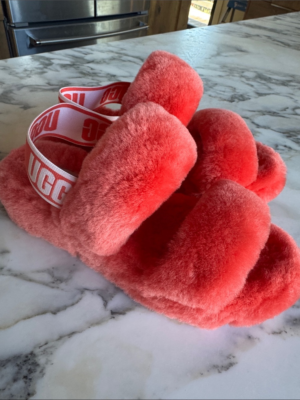 UGG Fluff Yeah Coral Fuzzy Double-Band Slide with Branded Elastic Strap 6